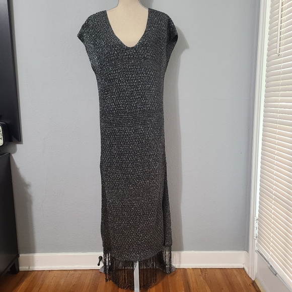 Zara Metallic Fringed Sleeveless V-Neck Knit‎ Tunic NWT Size Med - Picture 1 of 15